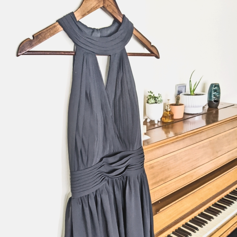 Black Maxi Occasion Dress Prom Bridesmaid Dress Black High Neck Mock Neck Gown